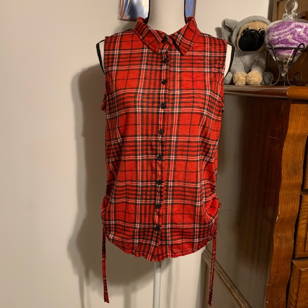 No Boundaries Red Plaid Tank Top